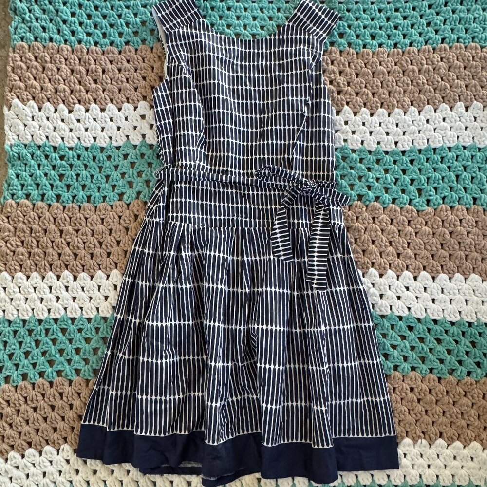 R & B Collection White Blue 50s Style A-Line Fit Flare Dress Womans sz 14 Plus